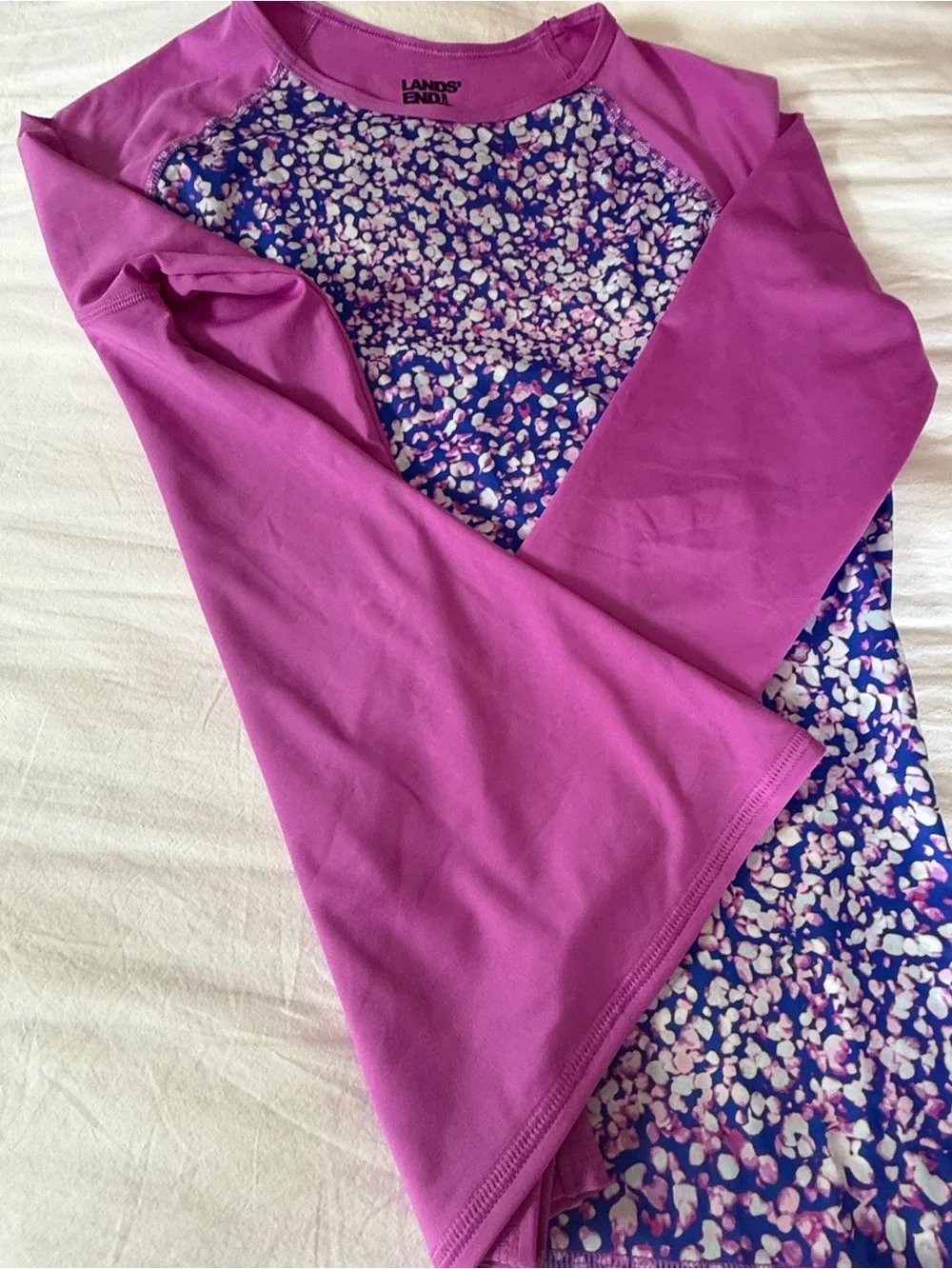 Lands' End Purple Floral Tankini Set with Rash Guard Pieces